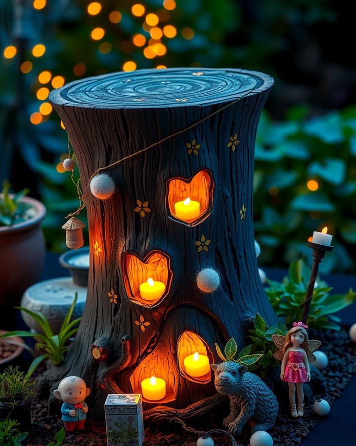 Illuminated Fairy Stump Lantern - 25 Tree Stump Fairy Garden Ideas