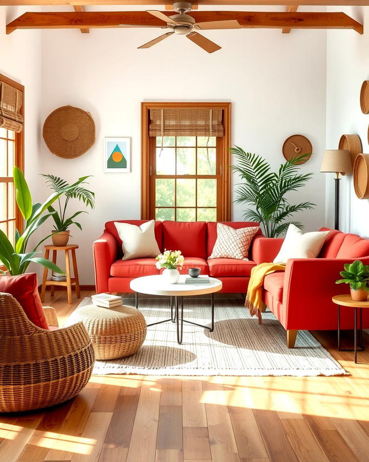 Include Natural Elements - 25 Red Couch Living Room Ideas