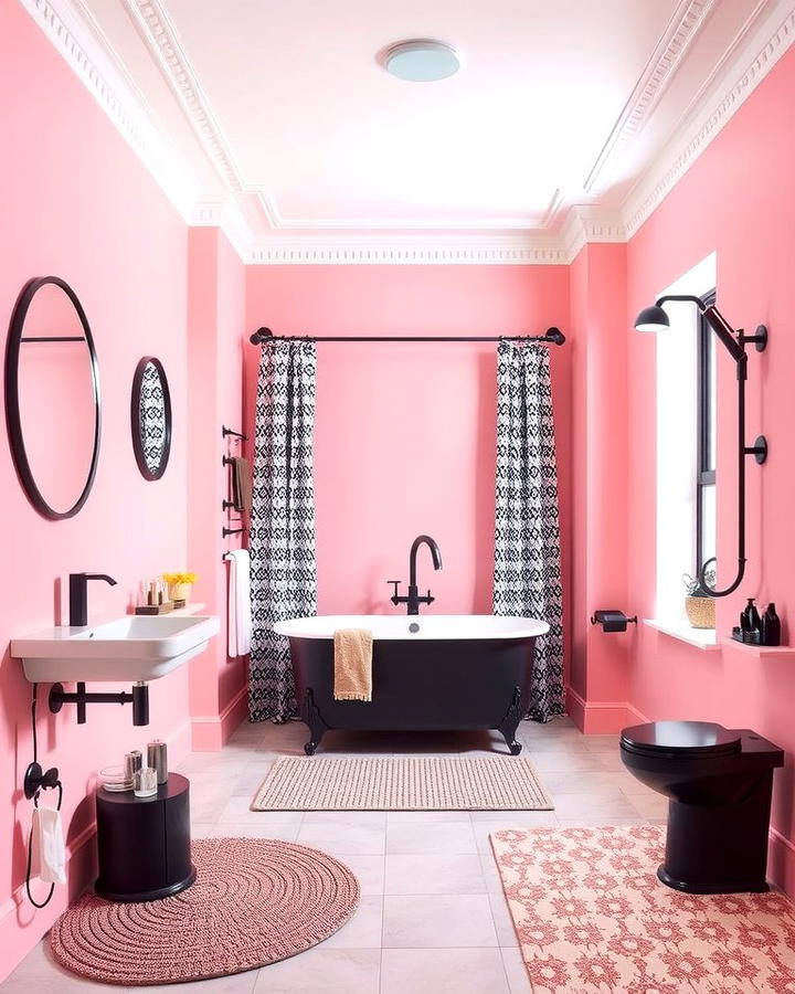 Incorporate Black Fixtures with Pink Walls - 25 Pink and Black Bathroom Ideas