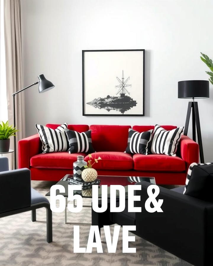 Incorporate Black and White Decor - 25 Red Couch Living Room Ideas