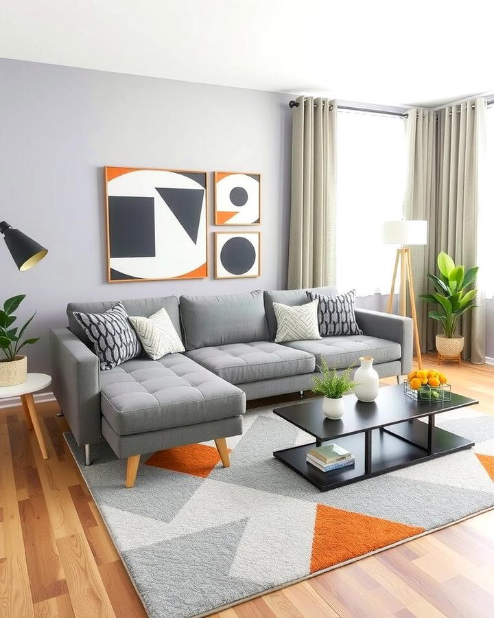 Incorporate Geometric Patterns - 30 Grey Couch Living Room Ideas