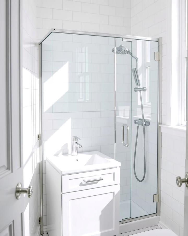 Incorporate Glass Shower Doors - 30 Small White Bathroom Ideas