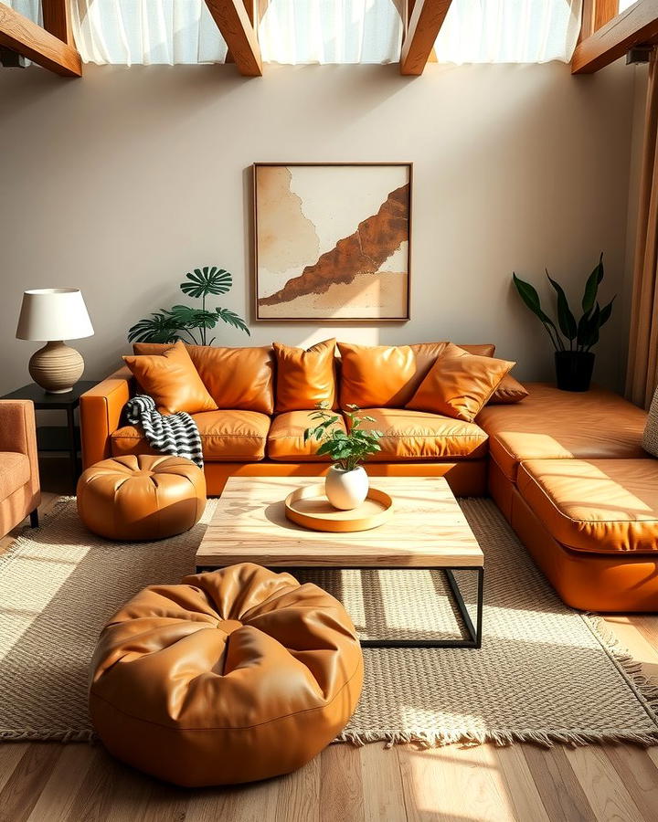 Incorporate Leather Details - 25 Organic Modern Living Room Design Ideas