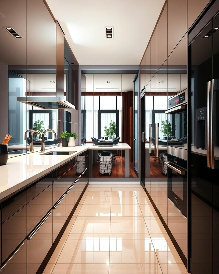 Incorporate Mirrors or Reflective Surfaces - 25 Small Galley Kitchen Ideas on a Budget