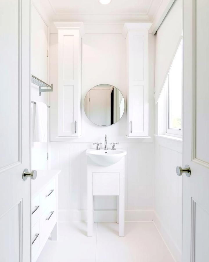 Incorporate Vertical Storage Solutions - 30 Small White Bathroom Ideas