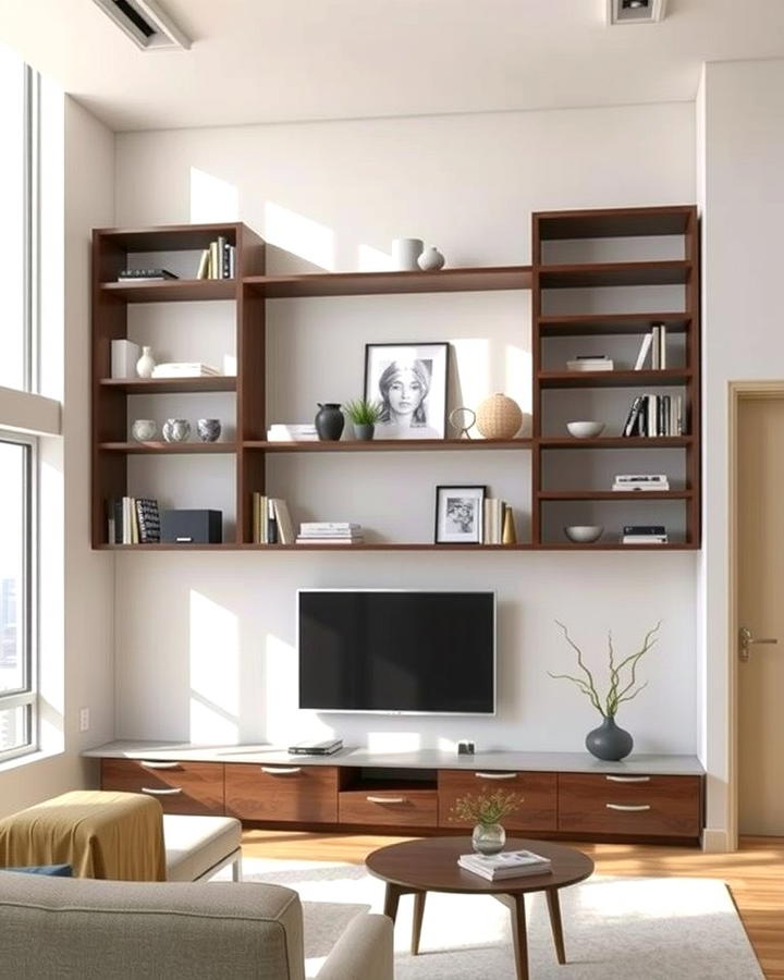 Incorporate Wall Mounted Shelving - 30 Condo Living Room Ideas