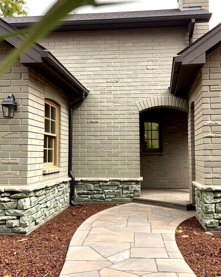 Incorporating Stone Accents - 25 Sage Green Painted Brick House Ideas