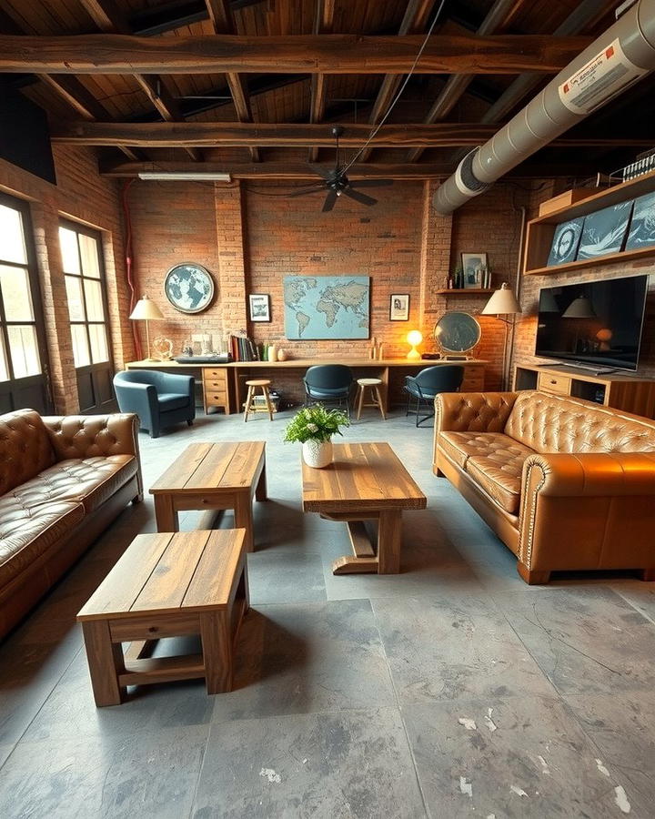 Incorporating Vintage Furniture - 25 Rustic Concrete Floor Living Room Ideas