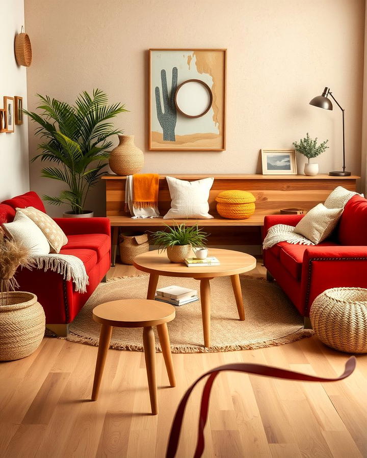 Incorporating Warm Earthy Tones - 25 Red Couch Living Room Ideas