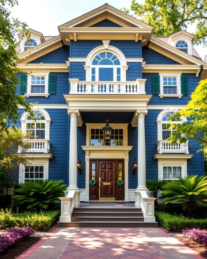 Indigo Blue with Cream Highlights - 30 blue exterior house paint ideas