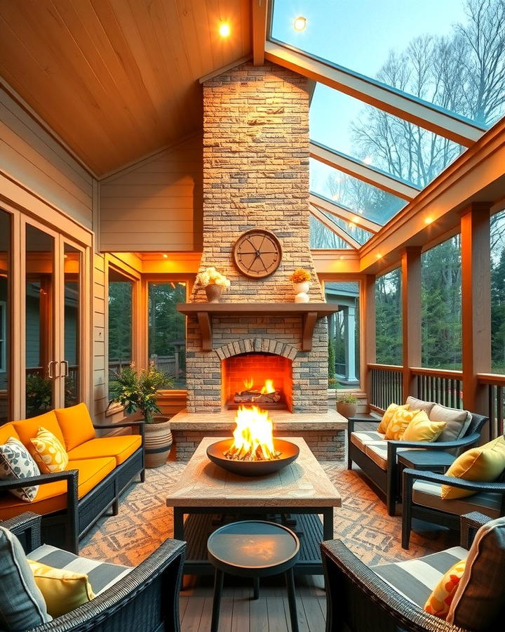 Indoor Outdoor Fireplace Sunroom and Deck - 25 Sunroom and Deck Combo Ideas