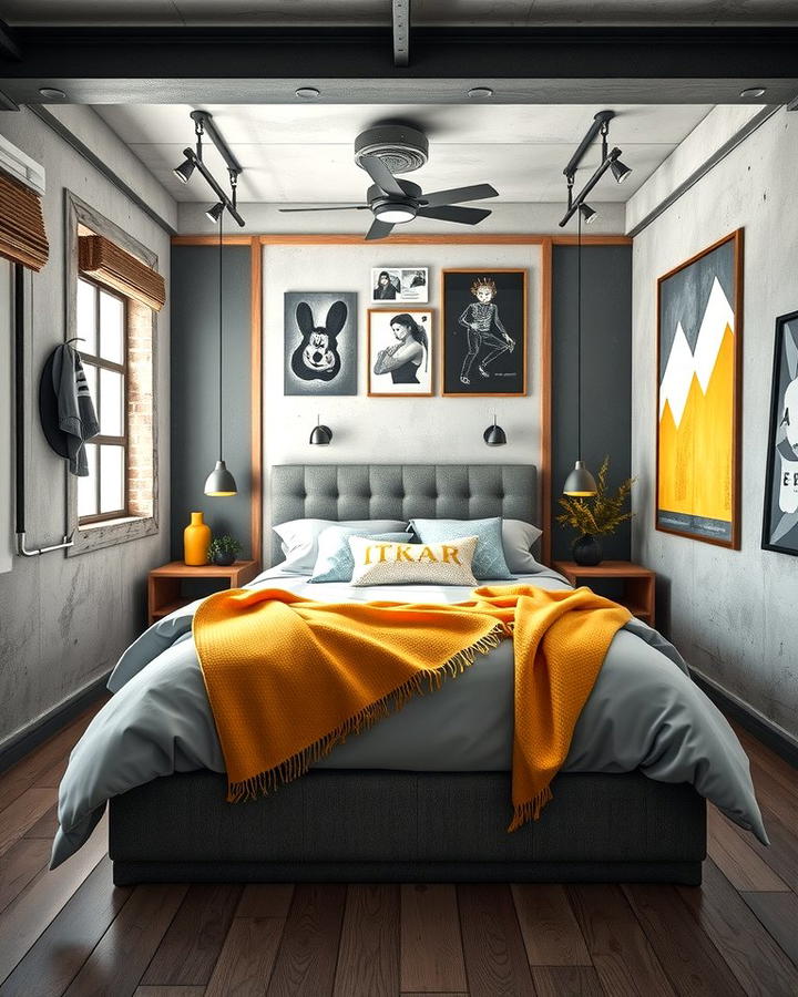 Industrial Accents - 25 Yellow and Grey Bedroom Ideas