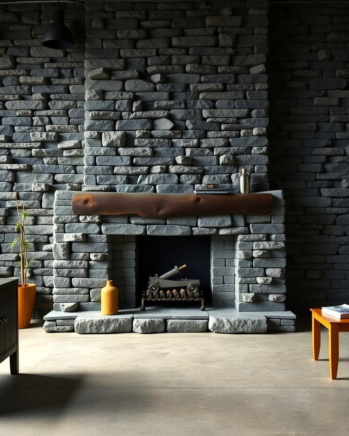 Industrial Chic - 25 Stacked Stone Fireplace Ideas