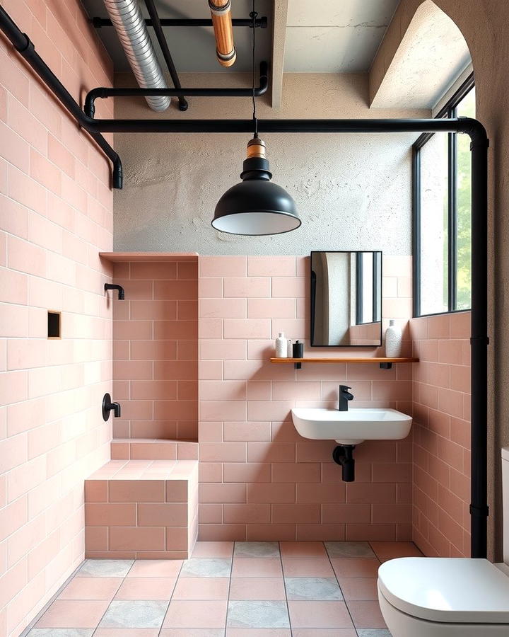 Industrial Chic Pink and Black Bathroom - 25 Pink and Black Bathroom Ideas