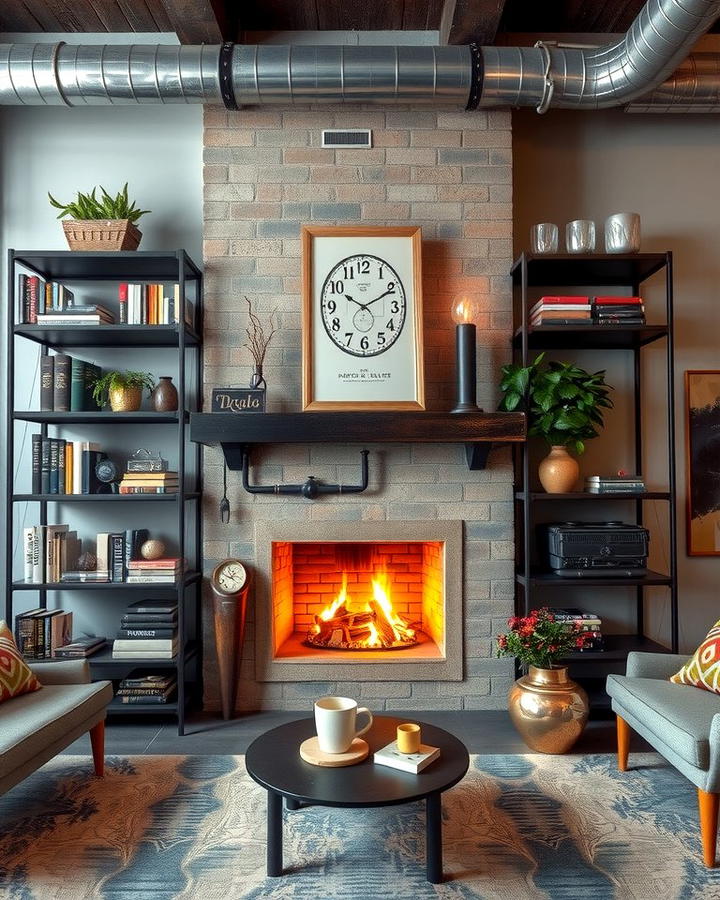 Industrial Chic with Metal Accents - 30 Fireplace With Bookshelves