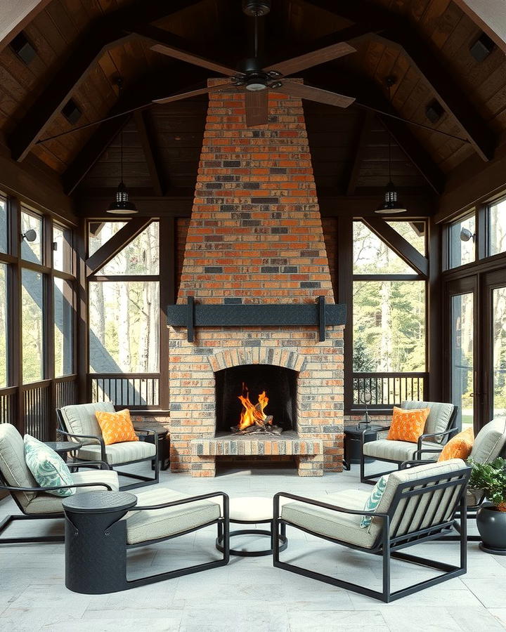 Industrial Fireplace Aesthetic - 25 Screened-in Porch With Fireplace Ideas