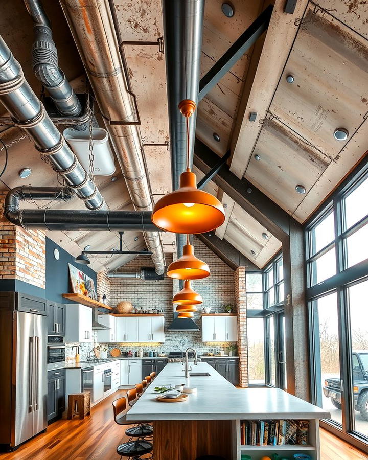 Industrial Inspired Design - 25 Vaulted Ceiling Kitchen Ideas