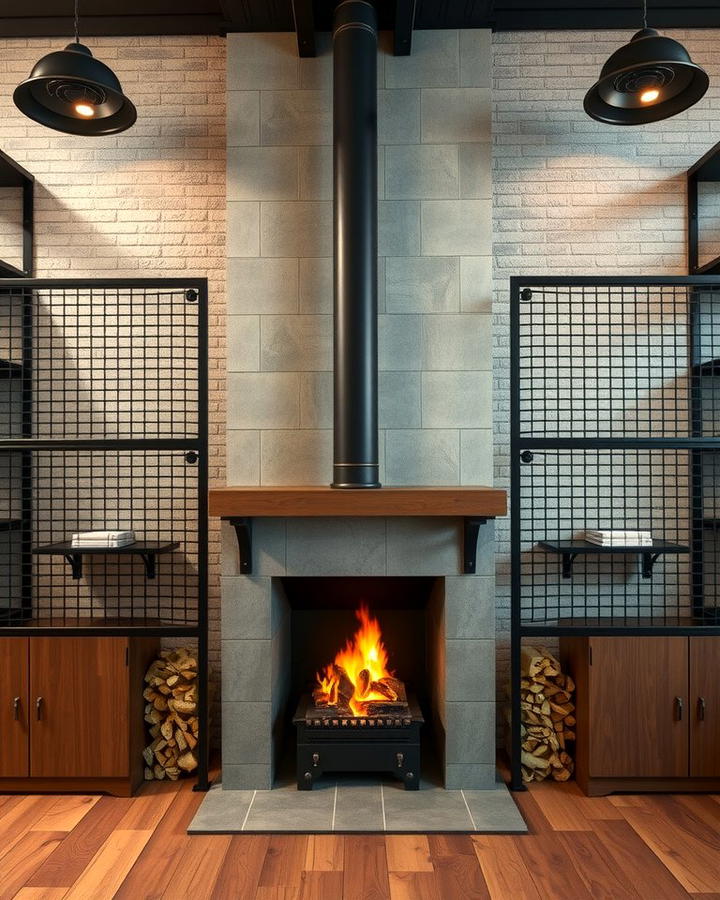 Industrial Metal Accents - 30 Fireplace Built-in Ideas