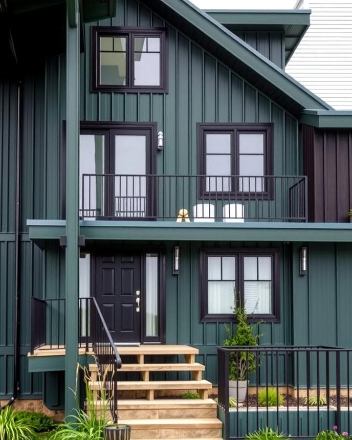 Industrial Metal Accents - 30 Dark Green Exterior Ideas