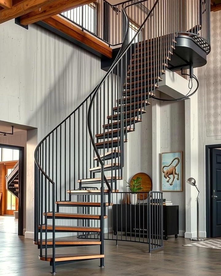 Industrial Metal Design - 30 Curved Staircase Ideas