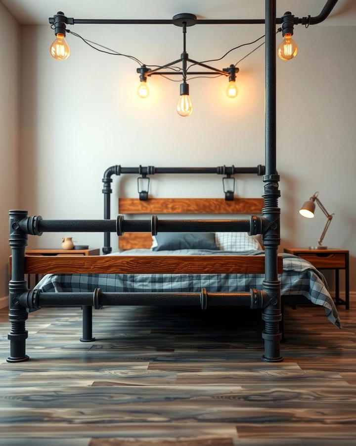 Industrial Pipe Bed Frame - 25 Steampunk Bedroom Ideas