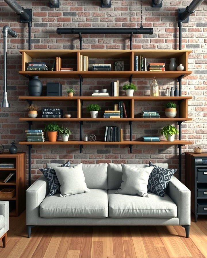 Industrial Pipe Shelves for a Rustic Edge - 30 Living Room Shelf Ideas