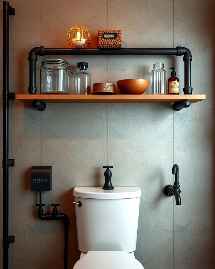 Industrial Pipe Shelves - 25 Over Toilet Storage Ideas