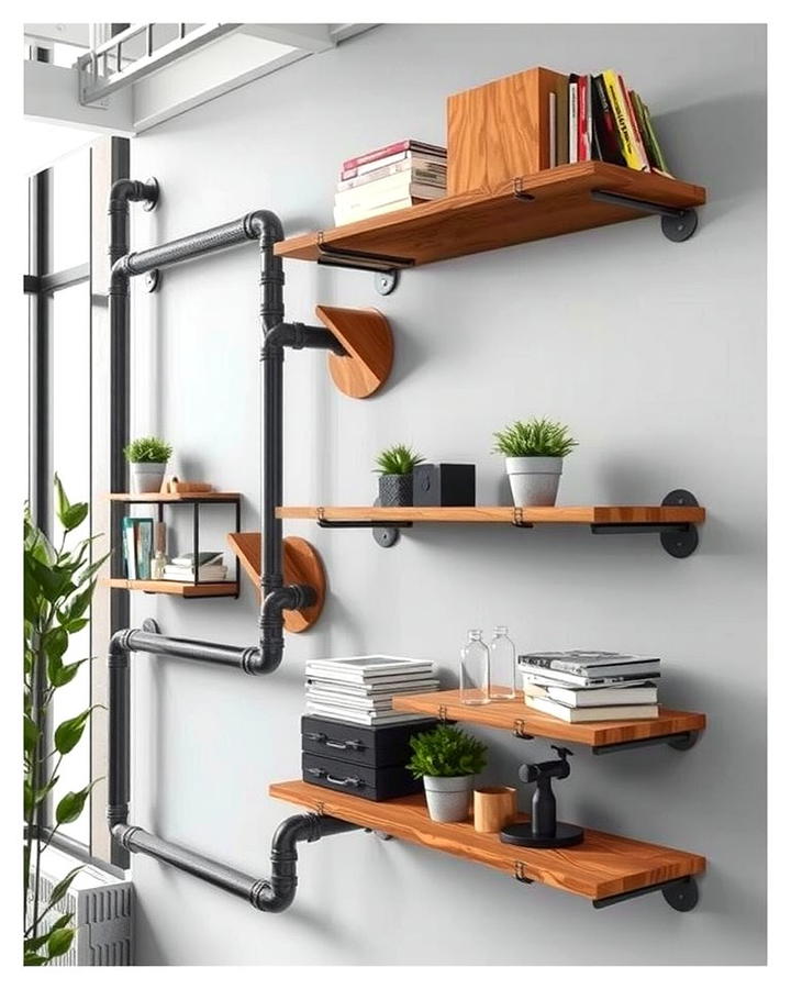 Industrial Pipe Shelving - 25 Office Wall Decor Ideas