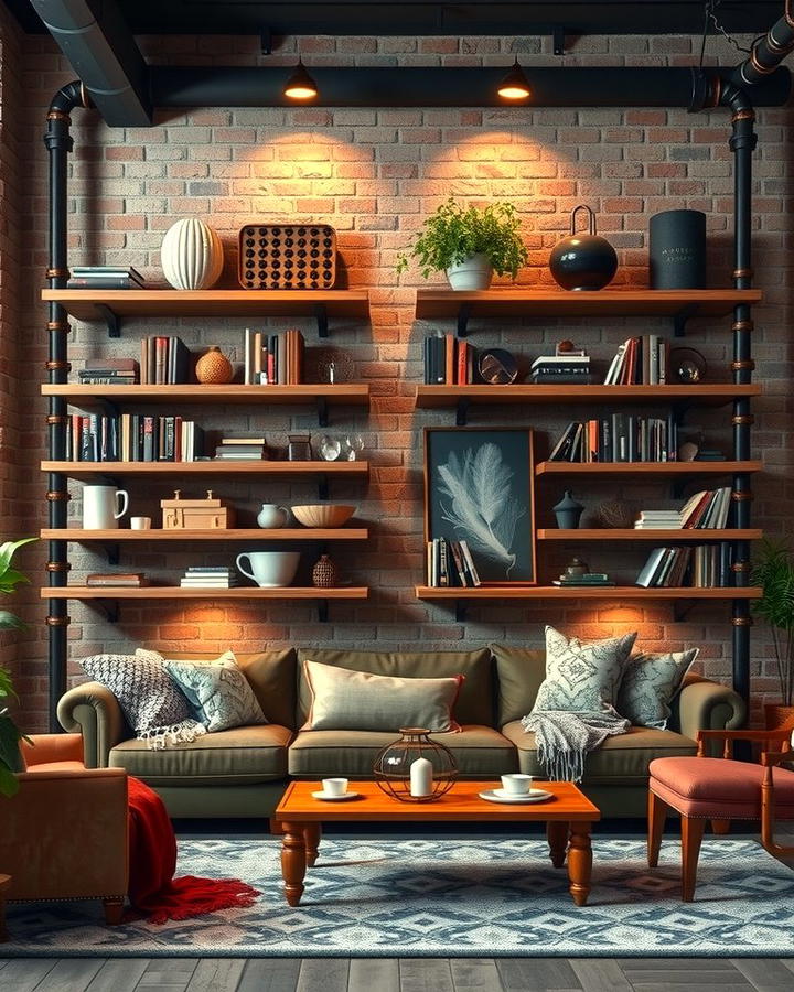 Industrial Pipe Shelving - 30 Living Room Shelf Ideas