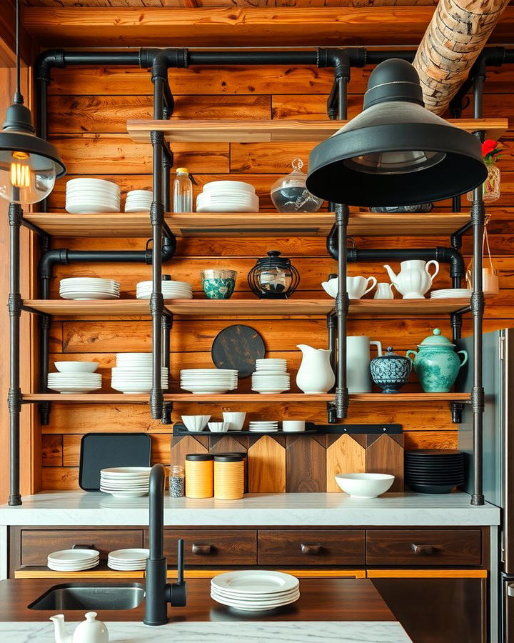 Industrial Pipe Shelving - 25 Mountain House Kitchen Ideas