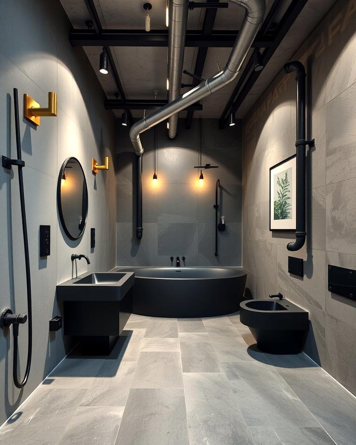 Industrial Style Bathroom with Concrete Gray Floors - 30 Gray Floor Bathroom Ideas