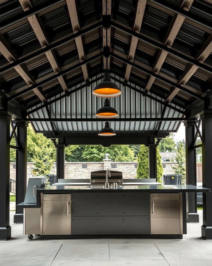 Industrial Style Gazebo with Metal Finishes - 30 Outdoor Kitchen with a Gazebo Ideas