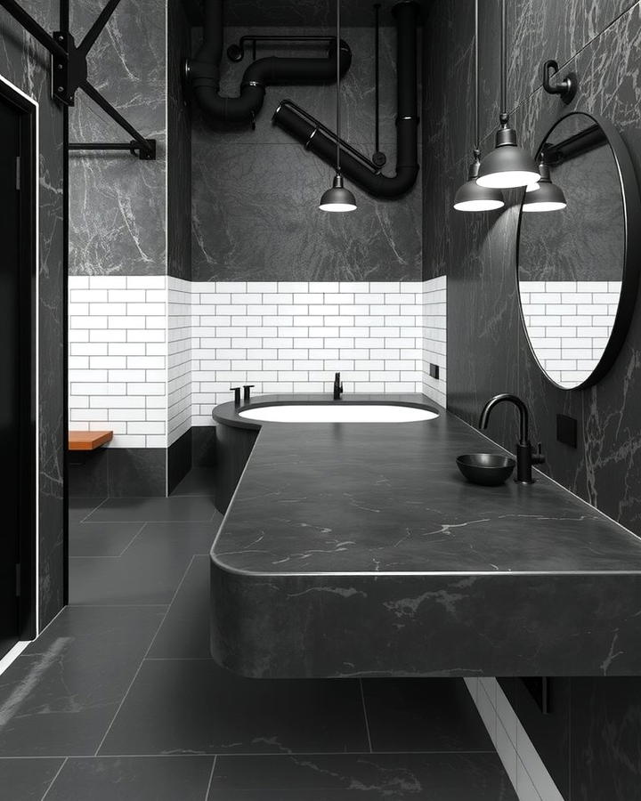 Industrial Style with Black Concrete Countertops - 30 bathroom with black countertops ideas