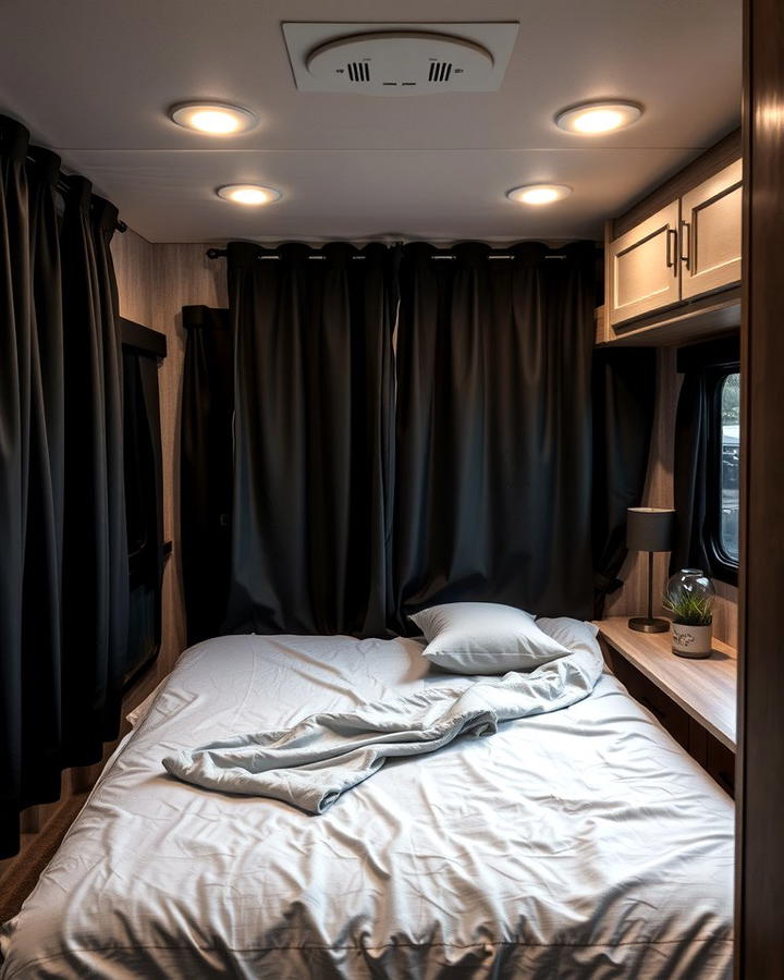 Install Blackout Curtains for Better Sleep - 25 Rv Bedroom Ideas