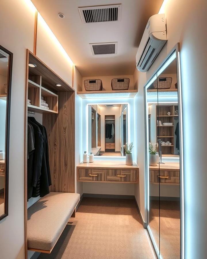 Install LED Lighting for Better Visibility - 25 Small Dressing Room Ideas