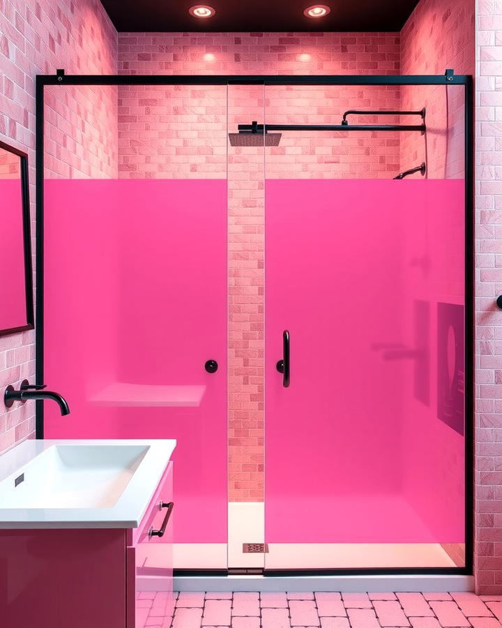 Install Pink and Black Shower Doors - 25 Pink and Black Bathroom Ideas