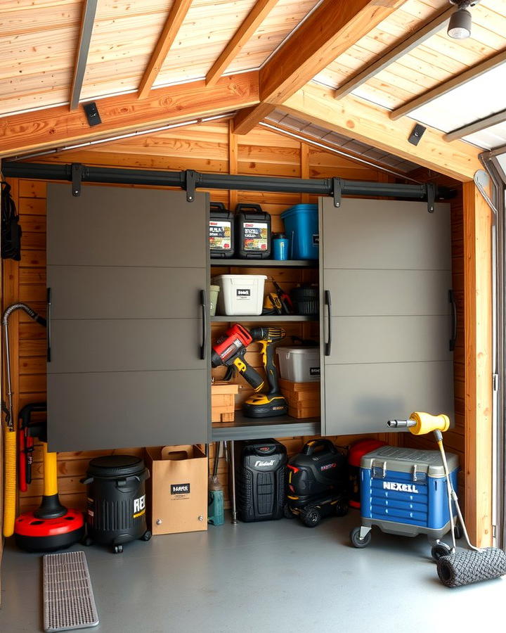 Install Sliding Storage Panels - 25 Shed Organization Ideas