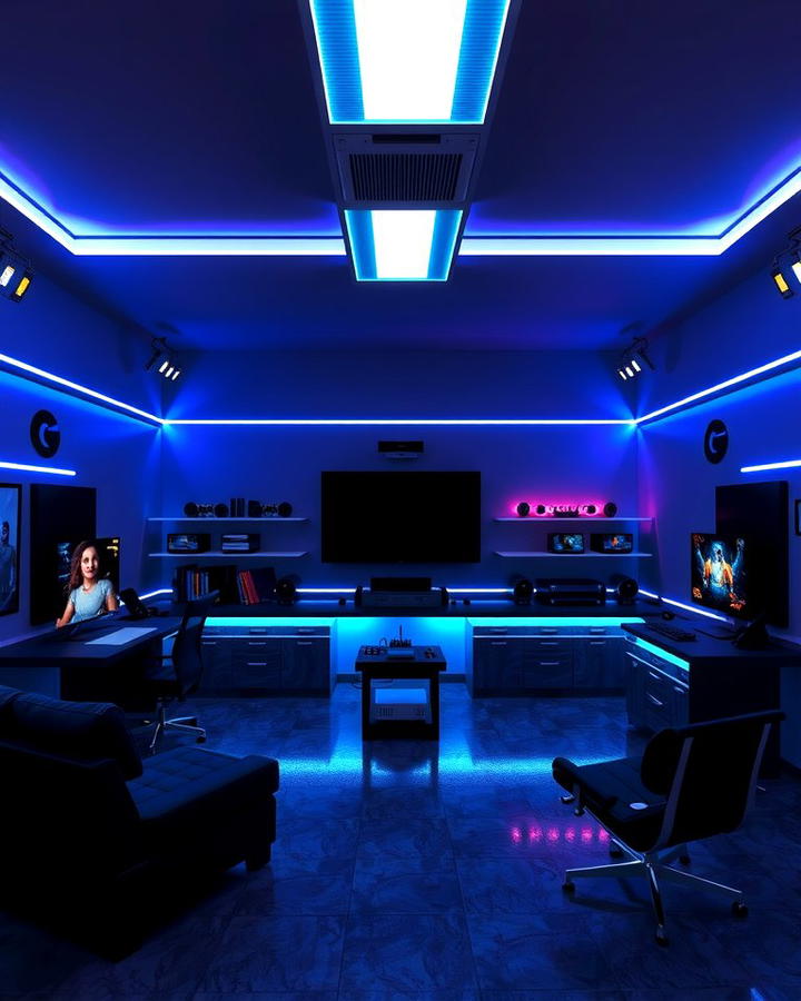 Installing LED Lighting for a Futuristic Vibe - 30 Garage Game Room Ideas