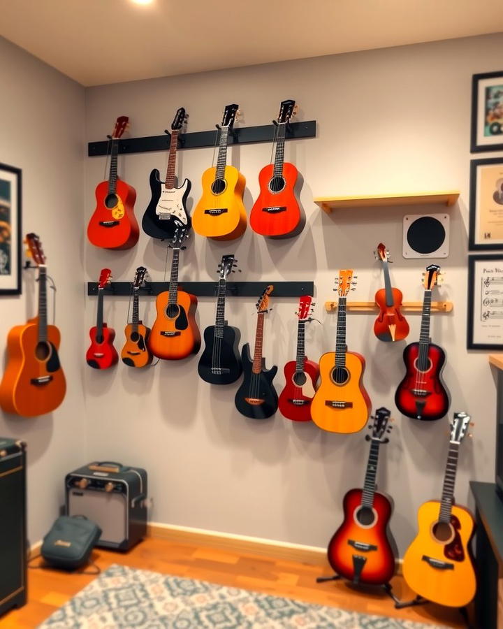 Instrument Display for Easy Access - 25 Music Room Ideas