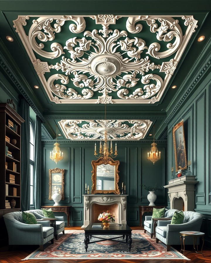 Intricate Ceiling Medallions - 25 Victorian Dark Green Living Room Ideas