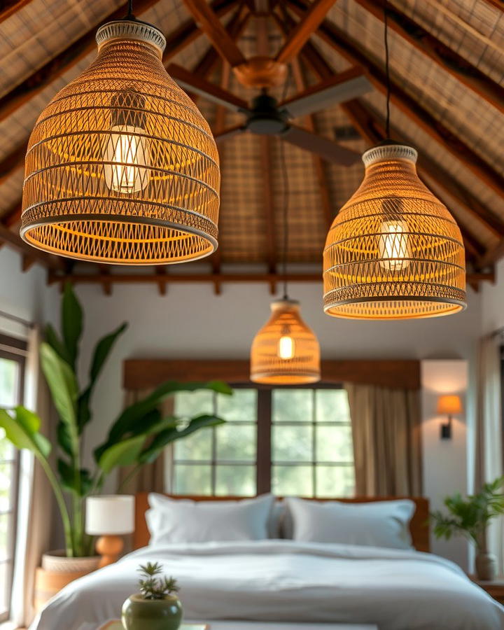 Introduce Woven Light Fixtures - 25 Tropical Bedroom Ideas