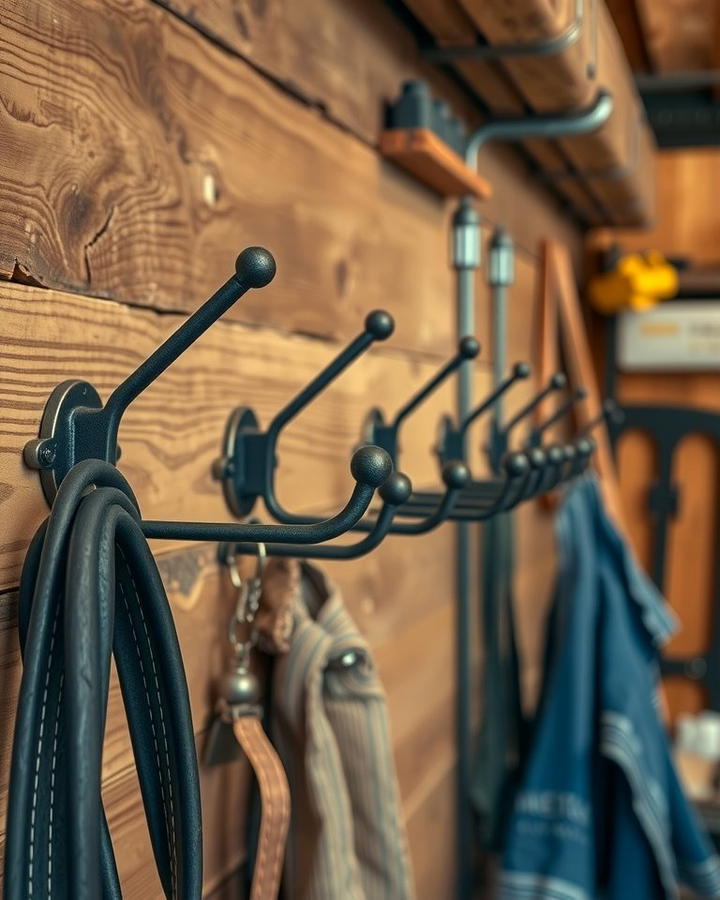 Iron Wall Hooks - 25 Rustic Garage Ideas