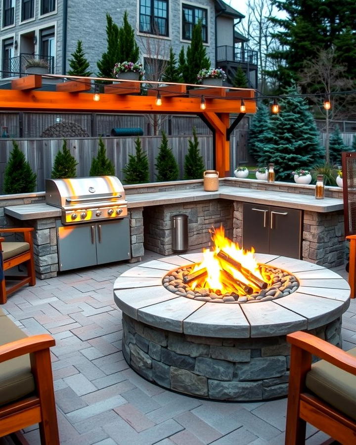 Island with Built In Fire Pit - 25 Outdoor Kitchen Island Ideas