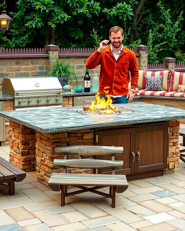 Island with Fire Pit Integration - 25 Outdoor Kitchen Island Ideas