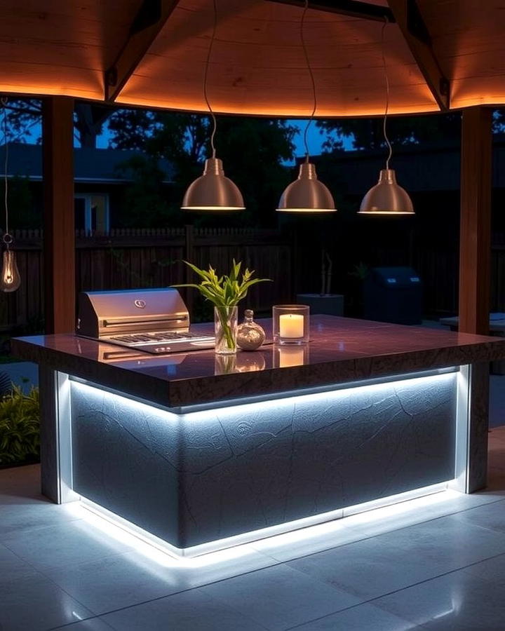 Island with Lighting Features - 25 Outdoor Kitchen Island Ideas