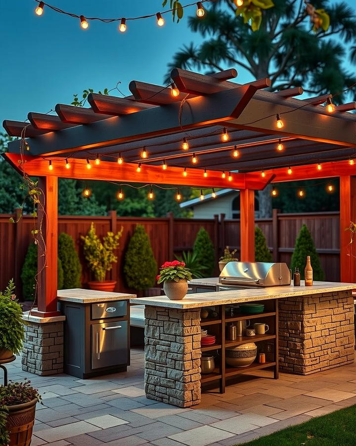 Island with Pergola Cover - 25 Outdoor Kitchen Island Ideas