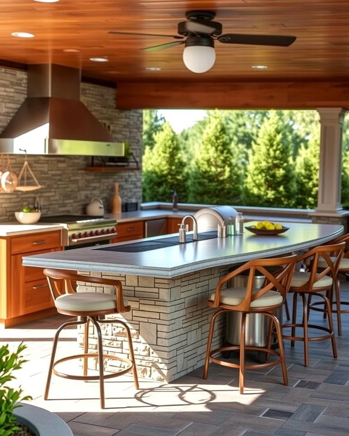 Island with Seating and Bar Stools - 25 Outdoor Kitchen Island Ideas