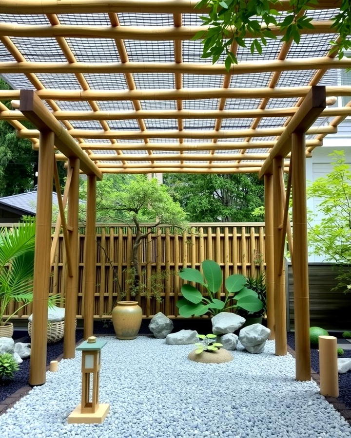 Japanese Inspired Pergola with Bamboo Accents - 25 Patio Pergola Ideas