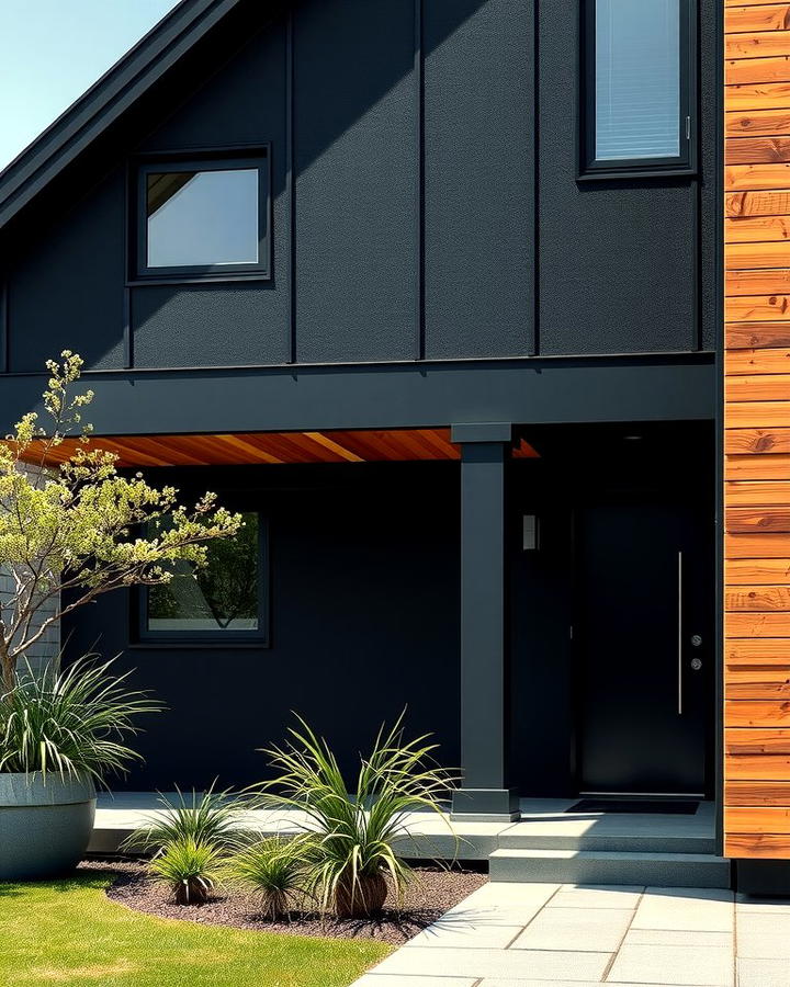 Jet Black for Bold Contrast - 25 Paint Colors for a Modern Black House With Cedar Accents