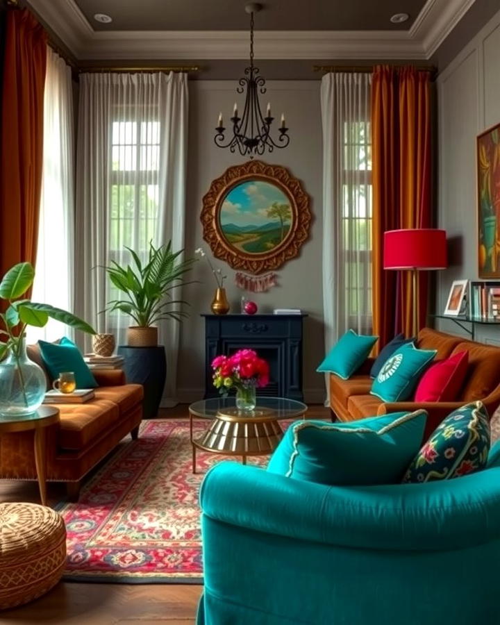 Jewel Toned Accents - 25 Moody Boho Living Room Ideas